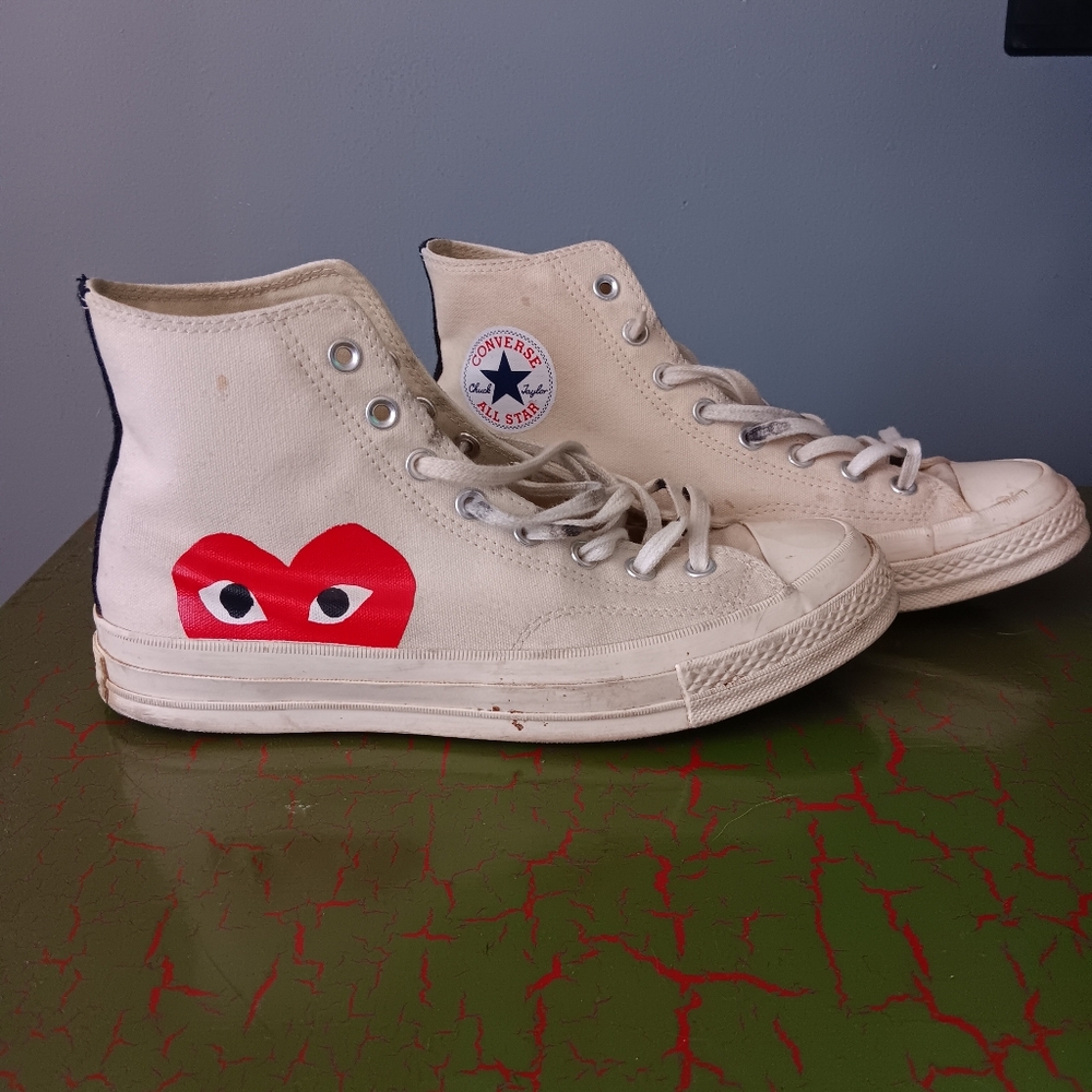 Converse Play Comme Des Garcons High Top White Shoes M9 W11‎